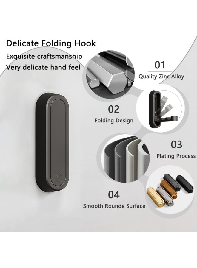 kunshao 4 Pack Foldable Invisible Wall Hooks, Zinc Alloy Retractable Hidden Design, Minimalist Black for Bathroom Closet Scarf Hat Robe Key and Bag - Image 5